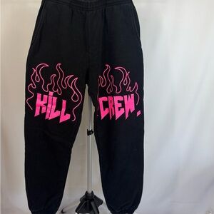 Kill Crew Flame Sweatpants Men’s Medium Black Pink Graphic Joggers Streetwear